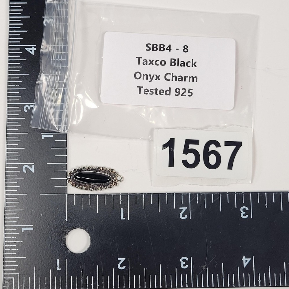 Taxco 925 Sterling Black Onyx Oval Charm Pendant Mexico Silver Jewelry - Picture 4 of 4